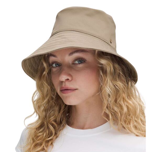 Lululemon Cotton Twill Wide-Brim Hat M/L Sheer Oak Beige Neutral Sun Hat NWT - Picture 3 of 6